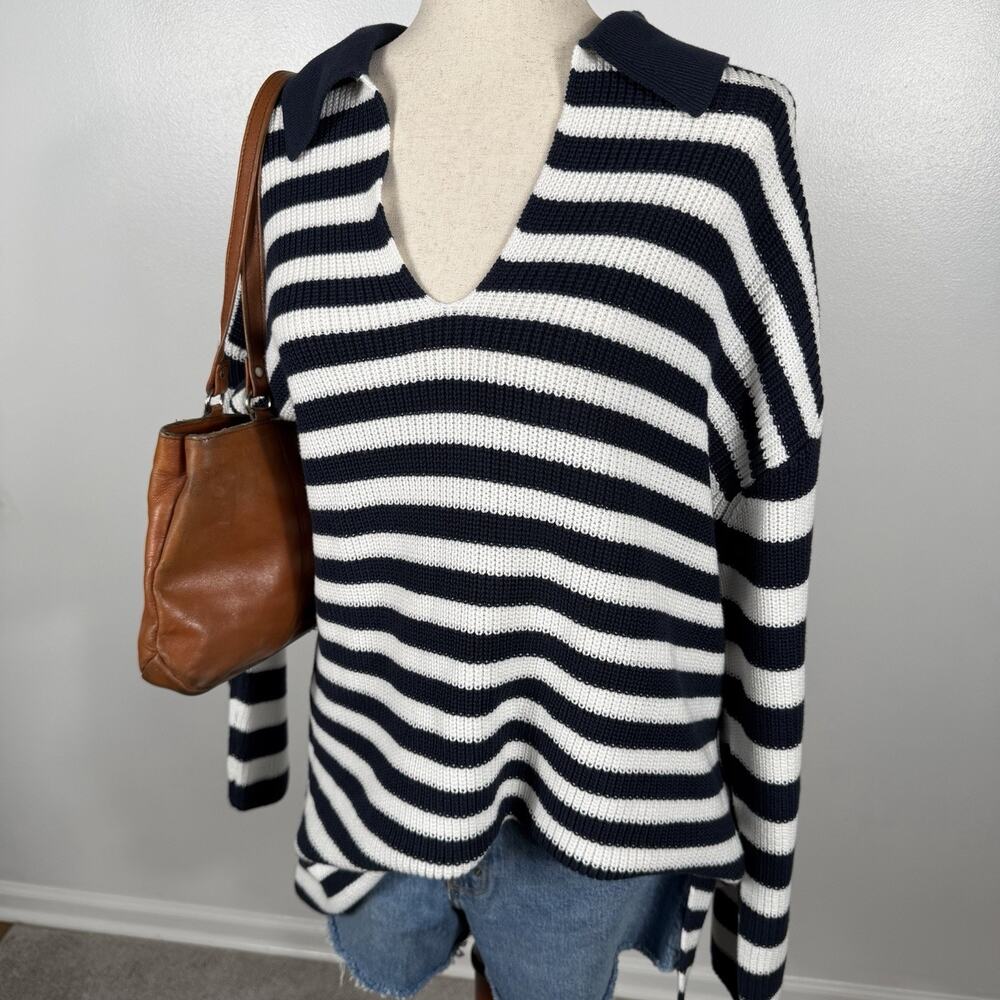 LOFT Outlet XL Striped Collared Sweater Navy White NWT Coastal Preppy Nautical